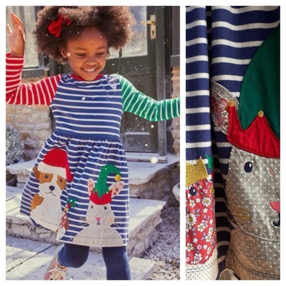 Mini Boden Festive Holiday Christmas Applique Hotchpotch Dress 6